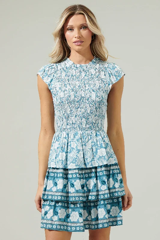 Lace Mini Dresses-Catalina Floral Smocked Mini Dress