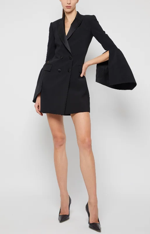 Women Winter Mini Dresses-BELL SLEEVE TUXEDO MINI DRESS