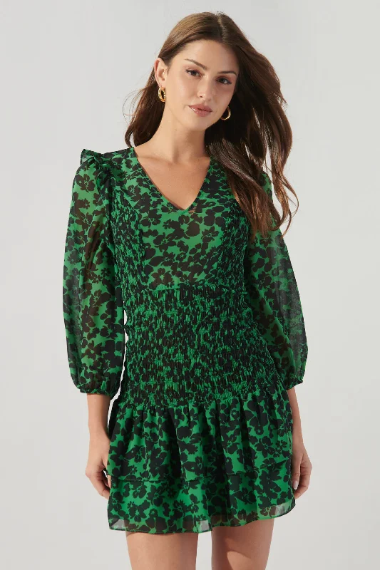 Ruffle Casual Mini Dresses-Shego Floral Smocked Drop Waist Mini Dress