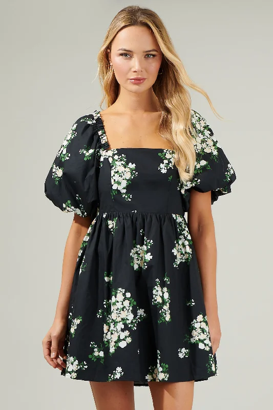 Cotton Summer Mini Dresses-Emery Floral Marion Puff Sleeve Babydoll Mini Dress