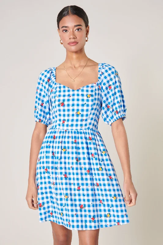 Polka Dot Work Mini Dresses-Dorothy Rosebud Gingham Puff Sleeve Mini Dress