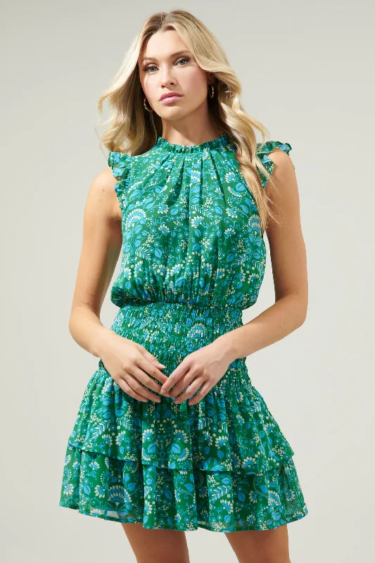 Polka Dot Vintage Mini Dresses-Rainier Paisley Trolly Smocked Mini Dress