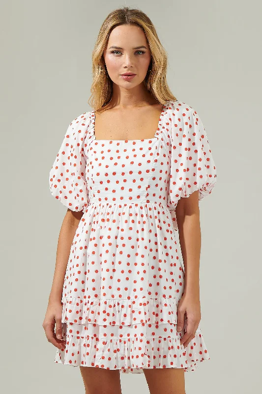 Satin Summer Mini Dresses-Paola Dots Poplin Ruffle Mini Dress