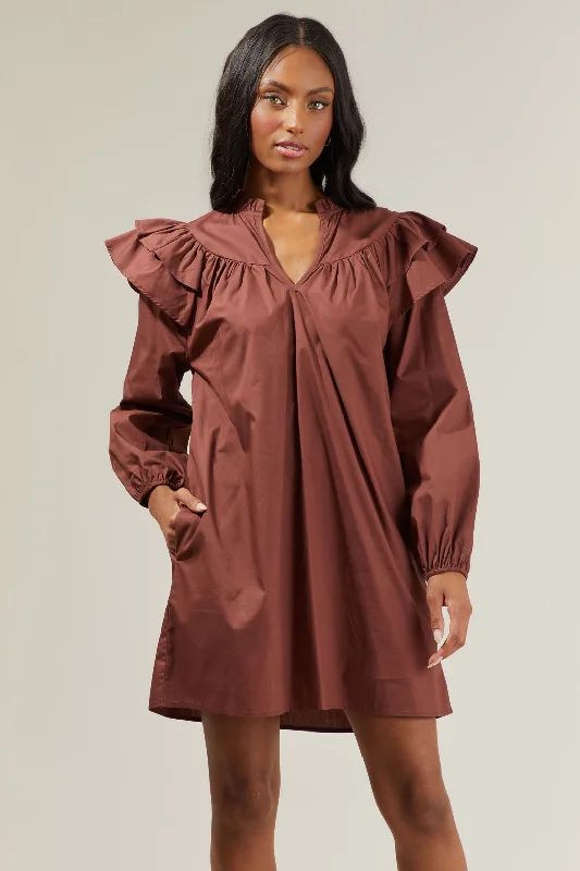 Sexy Date Mini Dresses-Prissy Poplin Ruffle Mini Dress