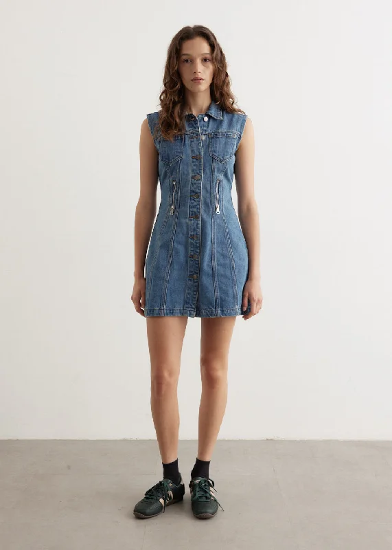 Chiffon Party Mini Dresses-Zipper Denim Mini Dress