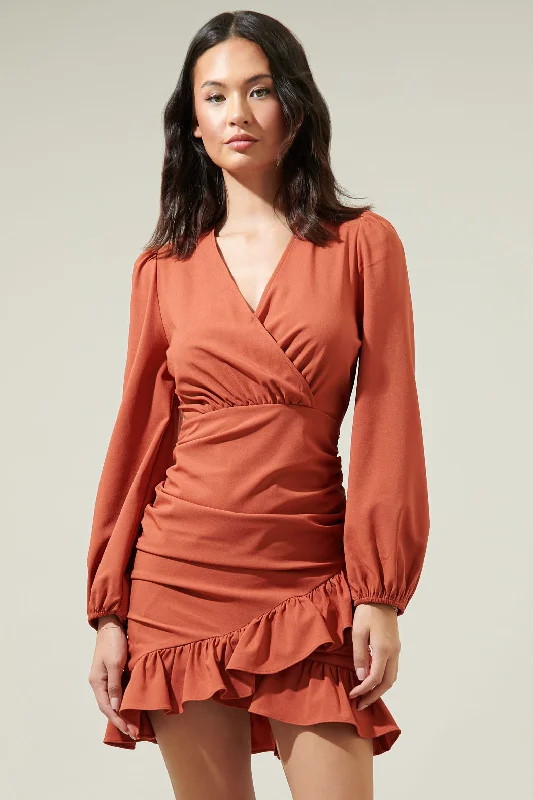 Leather Orange Mini Dresses-Chiba Ruched Mini Dress