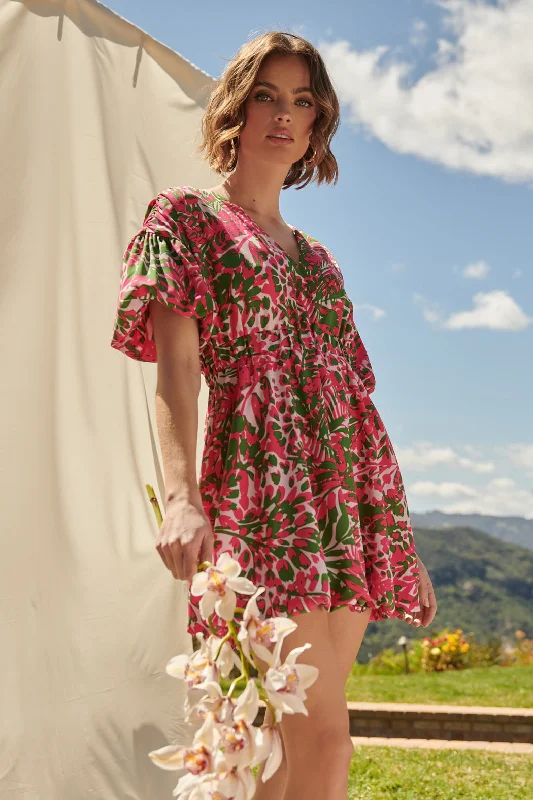 Red Beach Mini Dresses-Cienega Floral Woodstock Bubble Mini Dress