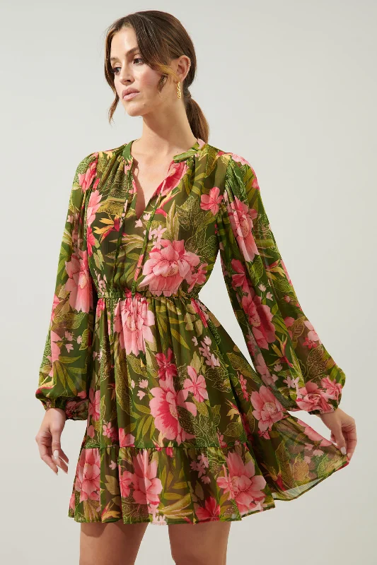 Vacation Mini Dresses-Lilikoi Floral Paxton Balloon Sleeve Mini Dress