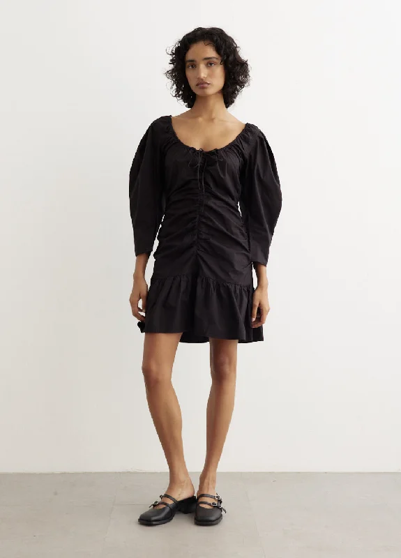 Women Winter Mini Dresses-Gathered U-Neck Mini Dress