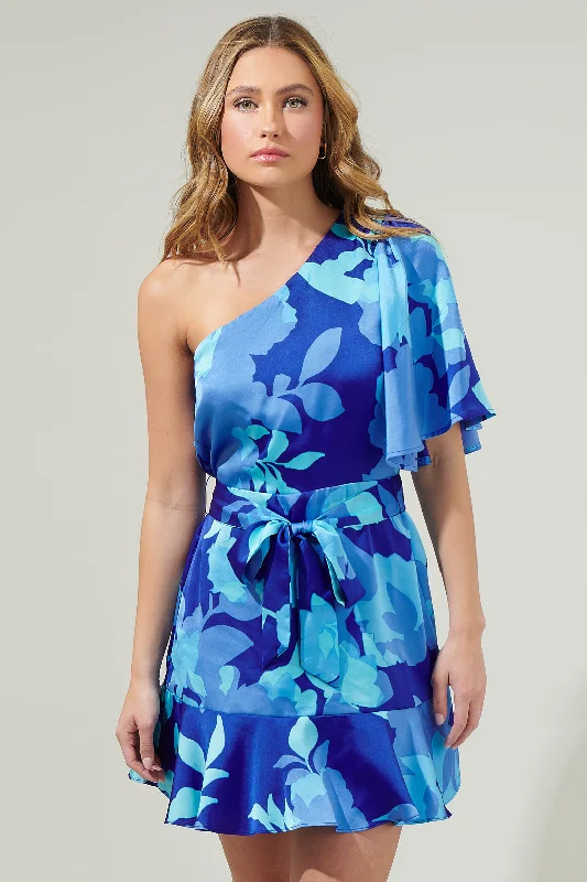 Chiffon Mini Dresses-Algeria Floral Mini Satin Dress