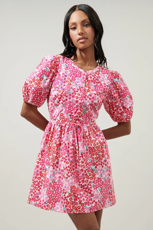 Wedding Mini Dresses-Caicos Floral Alba Puff Sleeve Mini Dress