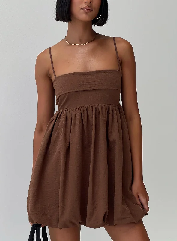 Backless Mini Dresses-Layken Bubble Hem Mini Dress Chocolate Tall