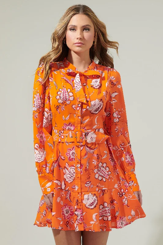 Designer Casual Mini Dresses-Cosmo Floral Flare Mini Dress