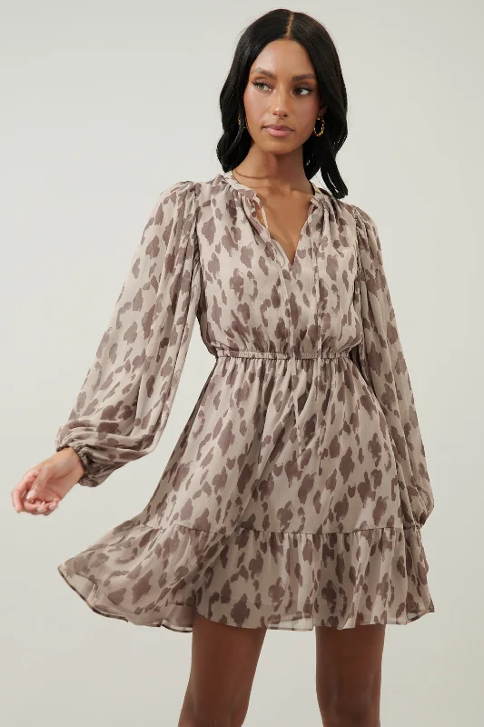 Elegant Casual Mini Dresses-Sandalwood Leopard Paxton Balloon Sleeve Mini Dress