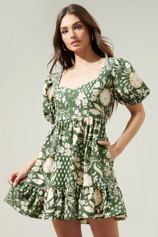 Petite Boho Mini Dresses-Fernwood Floral Evy Sweetheart Mini Dress