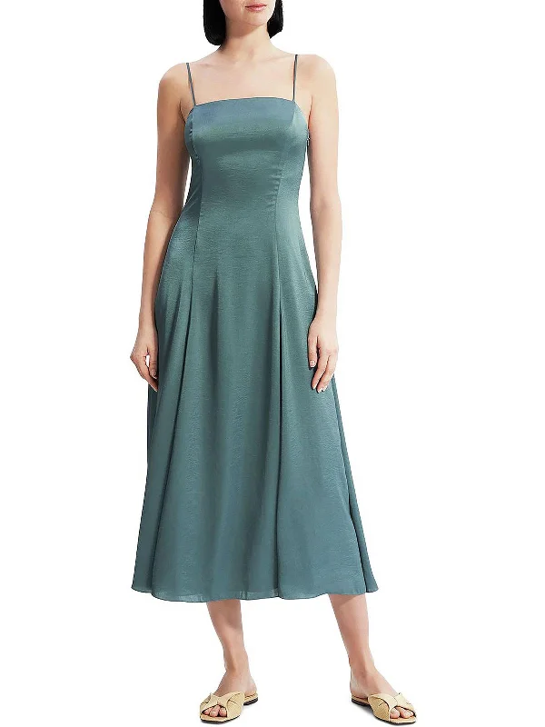 Boho Green Midi Dresses-Womens Satin Midi Slip Dress