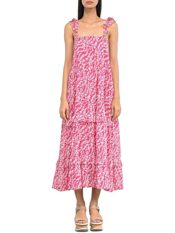 Plus Size Striped Midi Dresses-Penelope Womens Cotton Floral Midi Dress