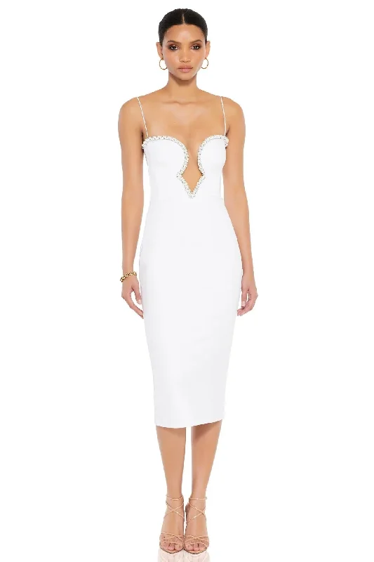 Teens Party Midi Dresses-Nookie Adorn Midi Dress - White