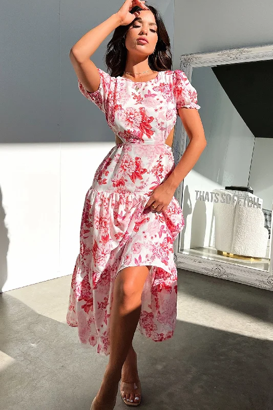 Denim Midi Dresses-Sakia Midi Dress - Pink Floral