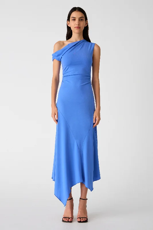 One Shoulder Club Midi Dresses-Misha Alma Jersey Midi Dress - Cornflower Blue