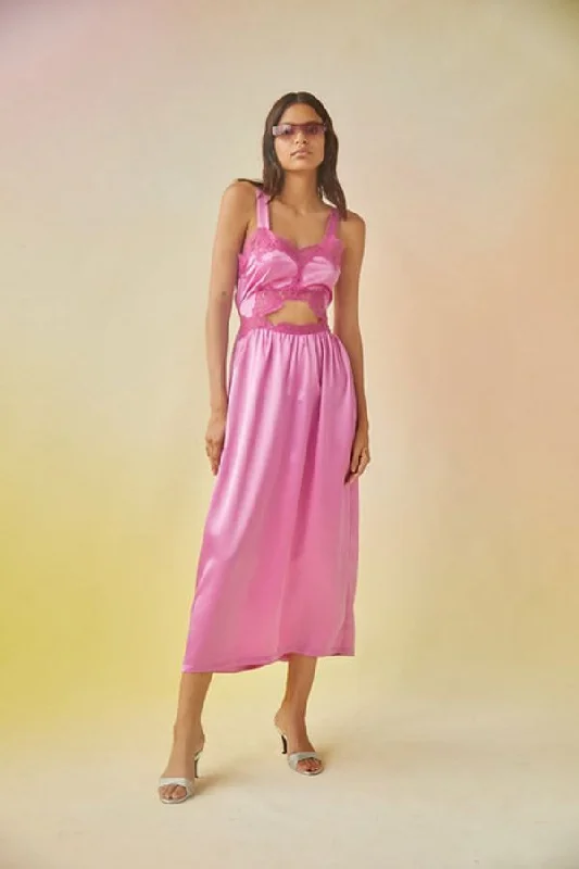 Green Winter Midi Dresses-Helen Satin Midi Dress | Pink