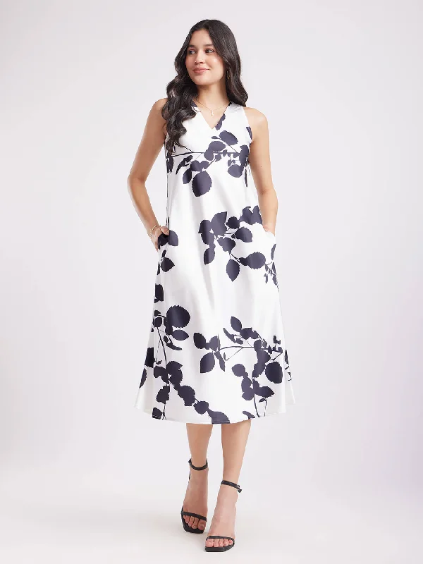 One Shoulder Party Midi Dresses-Satin Midi Dress - White And Black