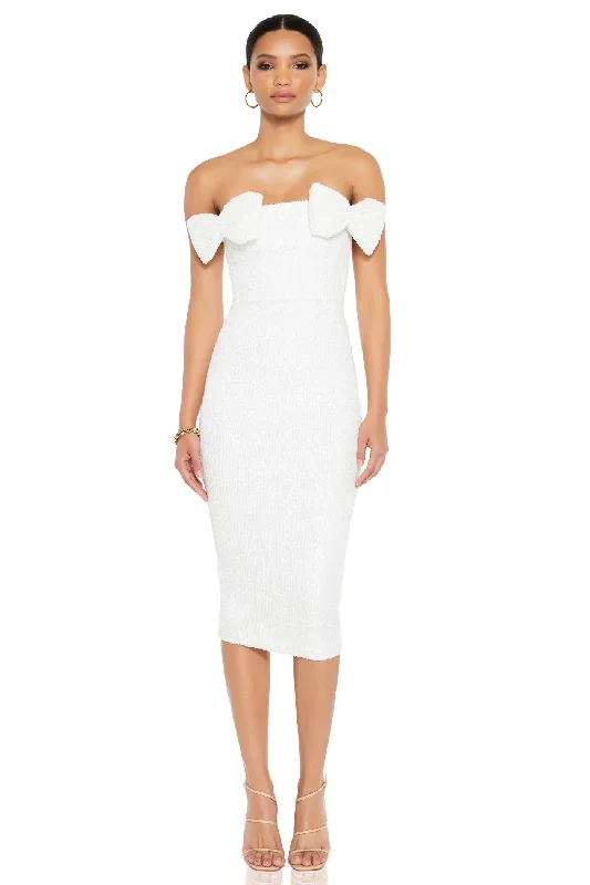 Off Shoulder Party Midi Dresses-Nookie Charisma Midi Dress - White