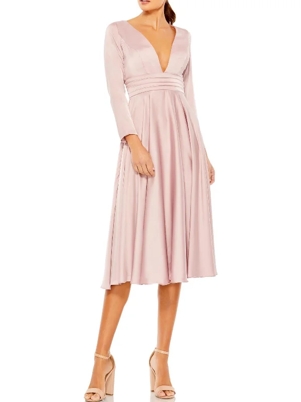 Festival Midi Dresses-Womens Plunging Calf Midi Dress