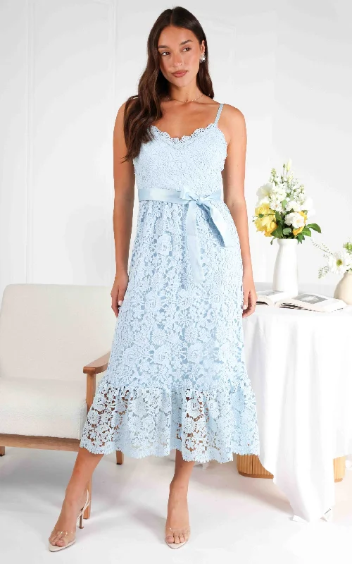 Purple Formal Midi Dresses-Fleur Lace Midi Dress - Baby Blue