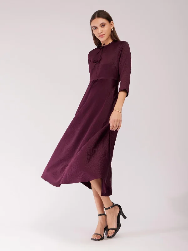 Work Grey Midi Dresses-Fit And Flare Midi Dress - Maroon