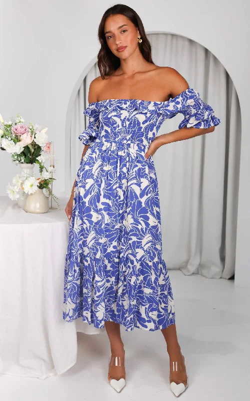 Black Winter Midi Dresses-Ayesha Midi Dress - Blue Print