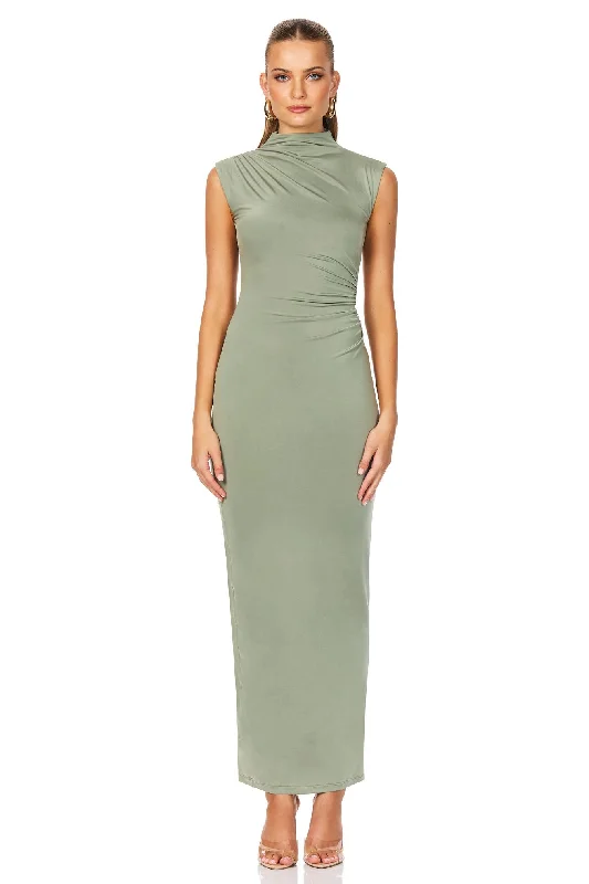 Halter Club Midi Dresses-Nookie Olivia High Neck Midi Dress - Sage