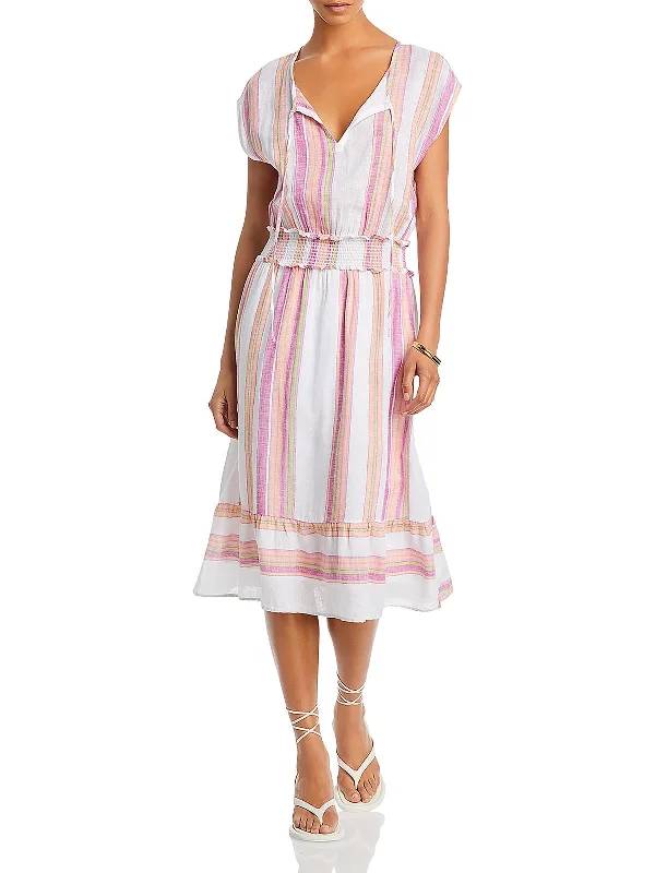 Sleeveless Summer Midi Dresses-Womens Midi Striped Midi Dress