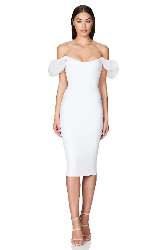 Silk Summer Midi Dresses-Nookie Eleganza Midi Dress - White