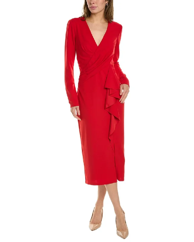 Sleeveless Red Midi Dresses-Tadashi Shoji Draped Midi Dress