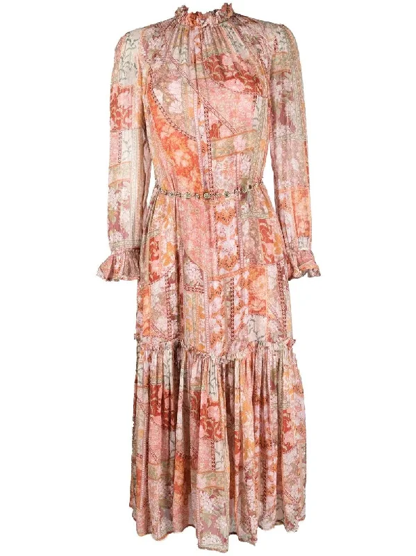 Strapless Beach Midi Dresses-Zimmermann Kaleidoscope Tubular Midi Red Swirl Floral