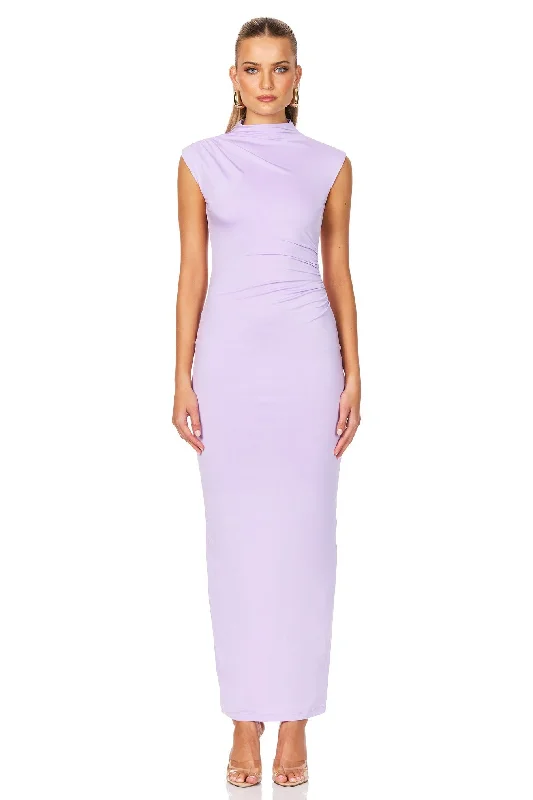 Leather Party Midi Dresses-Nookie Olivia High Neck Midi Dress - Lilac