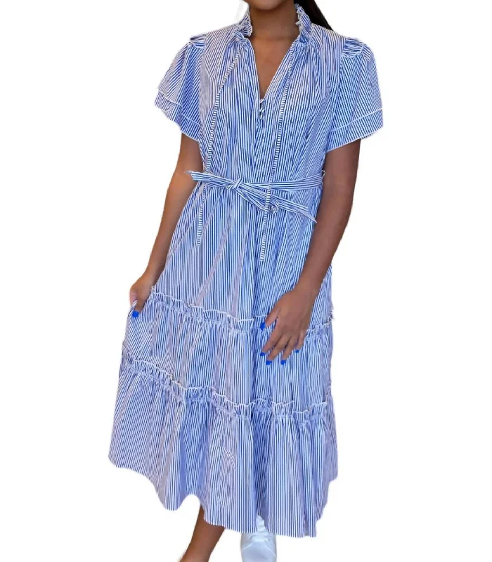 Tie Dye Boho Midi Dresses-Matthews Midi Dress In Light Blue Stripe