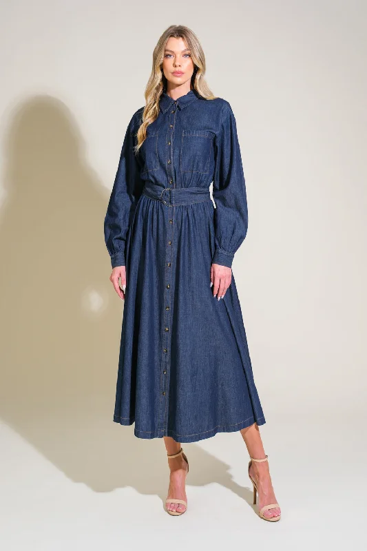 Lace Midi Dresses-ROMANTICALLY SPEAKING DENIM MIDI DRESS