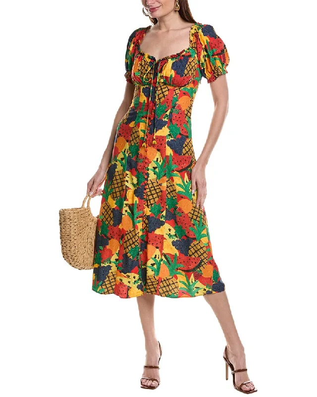 Beach Orange Midi Dresses-FARM Rio Fruit Salad Midi Dress