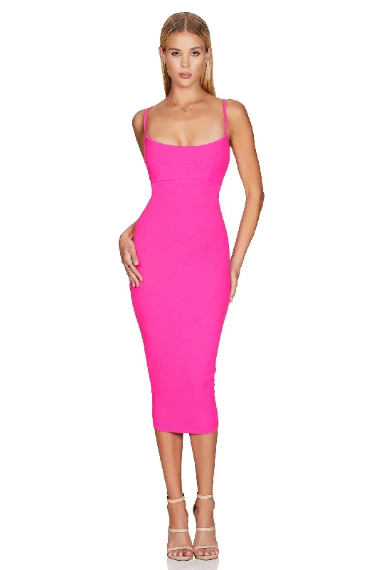 Women Casual Midi Dresses-Nookie Bailey Midi Dress - Neon Pink