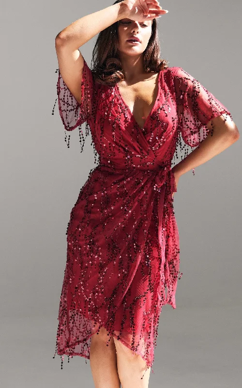 Boho Midi Dresses-Fireworks Sequin Midi Dress - Wine