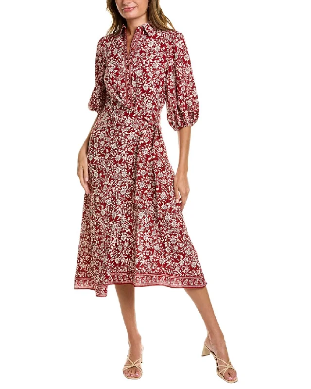 Halter Boho Midi Dresses-Max Studio Puff Sleeve Midi Shirtdress