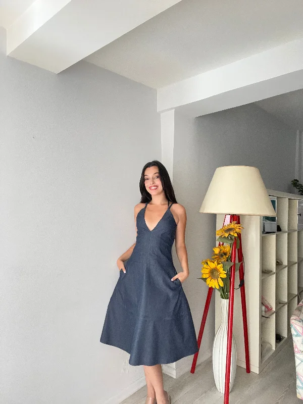 Denim Formal Midi Dresses-Fashionella Special Design One Dress Two Model Midi Or Mini