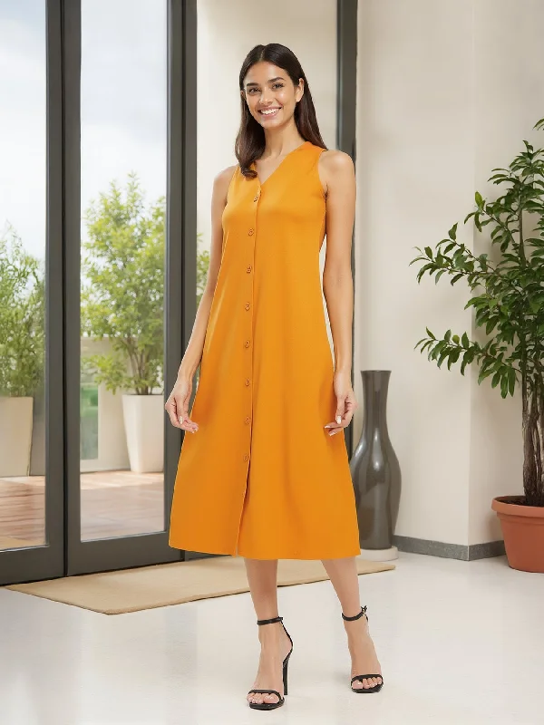 Cheap Casual Midi Dresses-A-line Midi Dress - Mustard