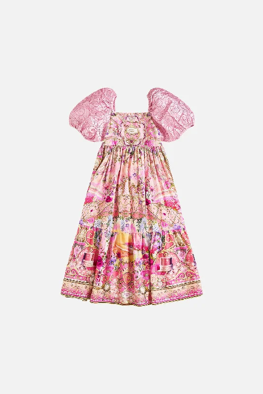 Boho Midi Dresses-KIDS MIDI DRESS WITH PUFF SLEEVE 4-10 TOTALLY OZMOPOLITAN