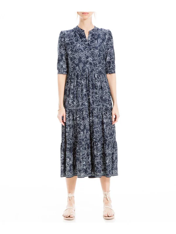 Velvet Boho Midi Dresses-Womens Floral Midi Shirtdress