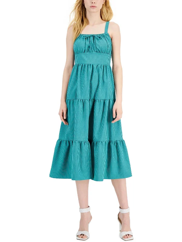 Strapless Blue Midi Dresses-Womens Smocked Calf Midi Dress