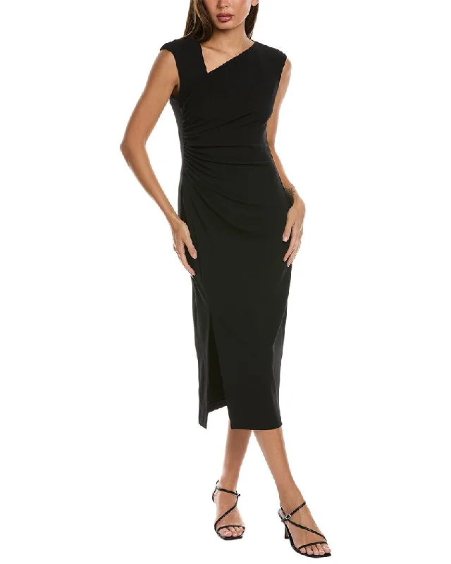 Casual Black Midi Dresses-Anne Klein Ruched Midi Dress