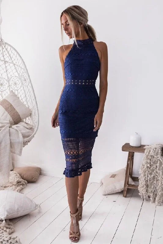 Mesh Vintage Midi Dresses-Rivers Midi Dress - Navy